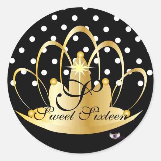 Sticker Rond Monogramme noir blanc Pois S-16 - Poussière. (Devant)