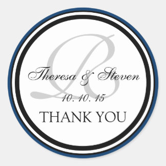 Sticker Rond Monogramme noir bleu marine R Merci Mariage