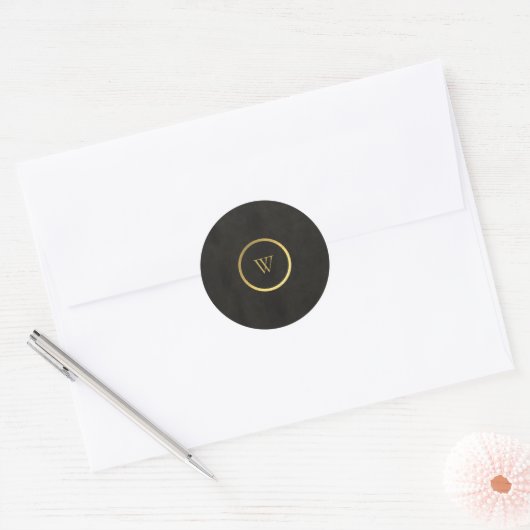 Sticker Rond Monogramme noir Chalkboard or Fusion simple modern (Enveloppe)