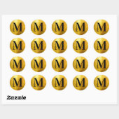 Sticker Rond Monogramme noir classique sur Faux Yellow Gold Foi (Feuille)