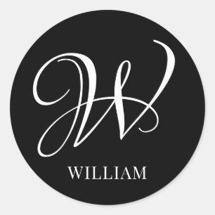 Sticker Rond Monogramme noir élégant personnalisé initial