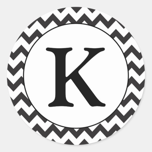 Sticker Rond Monogramme noir et blanc Chevron (Devant)