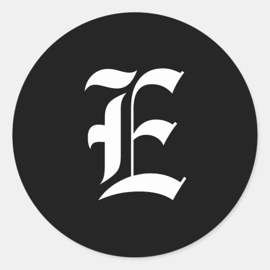 Sticker Rond Monogramme noir et blanc E initial, (Devant)