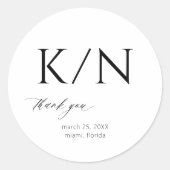 Sticker Rond Monogramme noir et blanc élégant mariage merci (Devant)