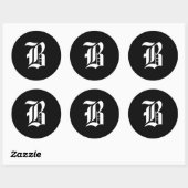 Sticker Rond Monogramme noir et blanc initial B (Feuille)