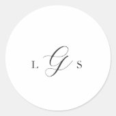 Sticker Rond Monogramme noir et blanc intemporel Mariage élégan (Devant)