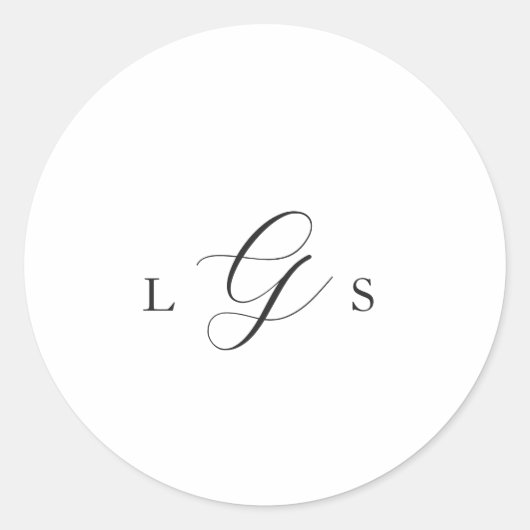 Sticker Rond Monogramme noir et blanc intemporel Mariage élégan (Devant)