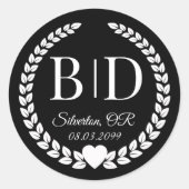 Sticker Rond Monogramme noir et blanc simple et élégant (Devant)