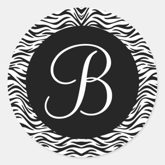 Sticker Rond Monogramme noir et blanc Zèbre Mariage V02 (Devant)