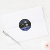 STICKER ROND MONOGRAMME NOIR ET BLEU TOPAZ DAMASK, (Enveloppe)