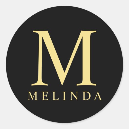 Sticker Rond Monogramme noir et or élégant (Devant)