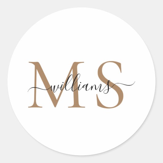 Sticker Rond Monogramme noir et or Nom Mariage Classic Round S (Devant)