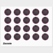 Sticker Rond Monogramme noir et rose chaud Zebra Design (Feuille)