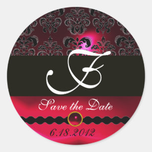 Sticker Rond MONOGRAMME NOIR ET ROUGE RUBY, bordeaux