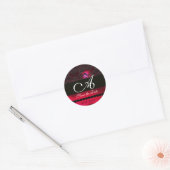 Sticker Rond MONOGRAMME NOIR ET ROUGE RUBY, bordeaux (Enveloppe)
