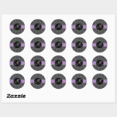 Sticker Rond Monogramme Noir Floral initial Damas Violet Ribbon (Feuille)