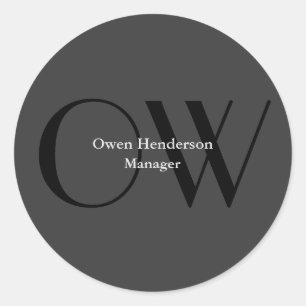 Sticker Rond Monogramme noir gris élégant