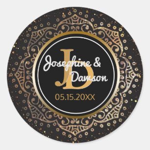 Sticker Rond Monogramme noir Mandala Wedding Favor
