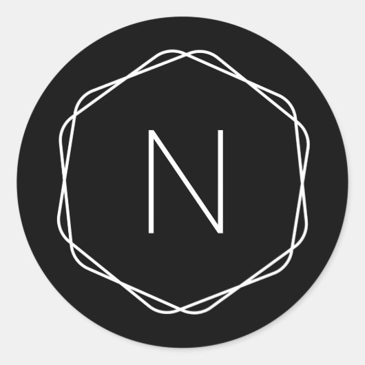 Sticker Rond Monogramme noir moderne octogone rond (Devant)