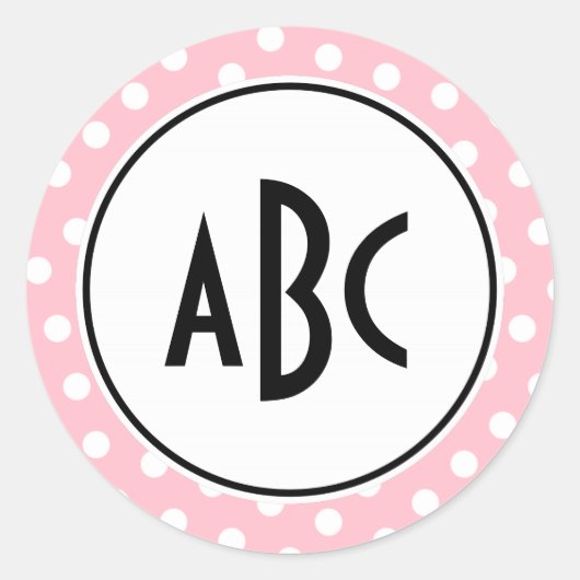 Sticker Rond Monogramme noir rose et blanc Pois (Devant)