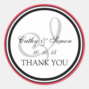 Sticker Rond Monogramme noir rouge I Merci Mariage