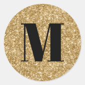 Sticker Rond Monogramme noir sur Parties scintillant d'or Faux (Devant)