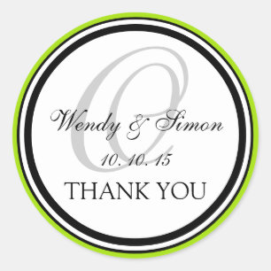 Sticker Rond Monogramme noir vert cime O Merci Mariage