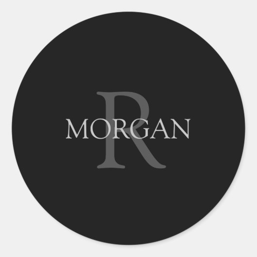 Sticker Rond Monogramme & Nom, Design Classique Simple En Texte (Devant)