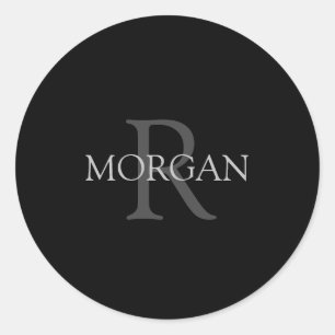 Sticker Rond Monogramme & Nom, Design Classique Simple En Texte