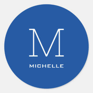 Sticker Rond Monogramme Nom initial Bleu profond Unique Minimal