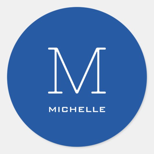 Sticker Rond Monogramme Nom initial Bleu profond Unique Minimal (Devant)