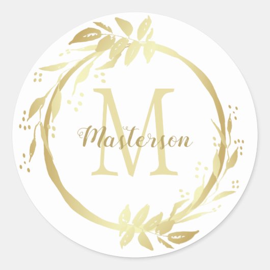 Sticker Rond Monogramme Nom Or Blanc Noel Wreath Classic (Devant)