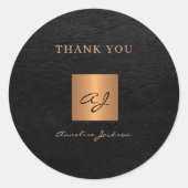 Sticker Rond Monogramme nom or noir élégant merci cuir (Devant)