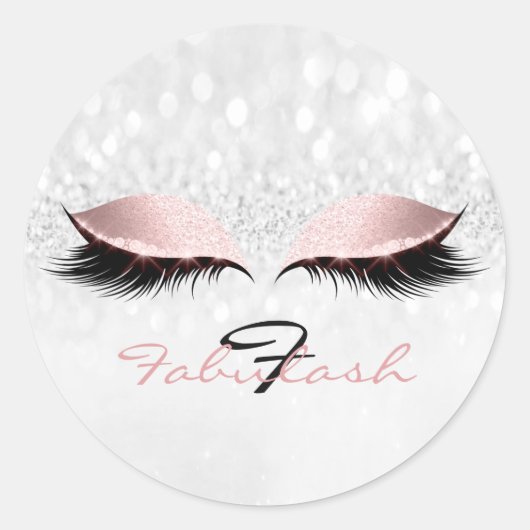 Sticker Rond Monogramme Nom Parties scintillant Rose Yeux Lash  (Devant)