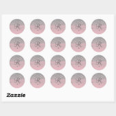 Sticker Rond Monogramme Nom rose Grey Argent Stars tendance (Feuille)