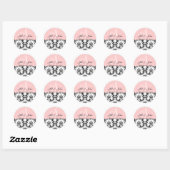 Sticker Rond Monogramme Noms Date Damask Mariage rose (Feuille)