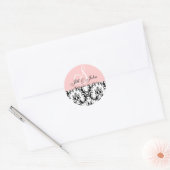 Sticker Rond Monogramme Noms Date Damask Mariage rose (Enveloppe)