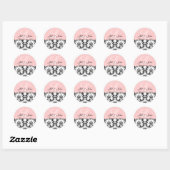 Sticker Rond Monogramme Noms Date Damask Mariage rose (Feuille)