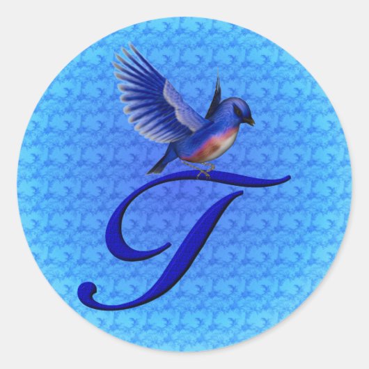 Sticker Rond Monogramme Oiseau Bleu Initiale T (Devant)