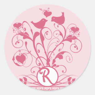 Sticker Rond Monogramme Oiseaux Mariages Coeurs Éperies Lèvres