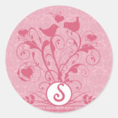 Sticker Rond Monogramme Oiseaux Mariages Coeurs Éperies Lèvres (Devant)