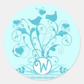 Sticker Rond Monogramme Oiseaux Mariages Coeurs Éperlations Aqu (Devant)