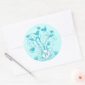 Sticker Rond Monogramme Oiseaux Mariages Coeurs Éperlations Aqu (Enveloppe)