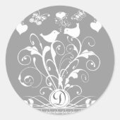 Sticker Rond Monogramme Oiseaux Mariages Coeurs Flux blanc sur (Devant)