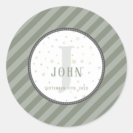 Sticker Rond Monogramme & Olive Green d'anniversaire (Devant)