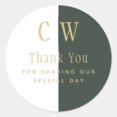Sticker Rond Monogramme Olive Green Gold Wedding Favor Cadeau (Devant)