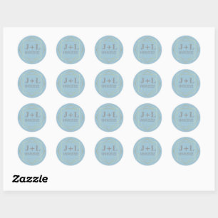 Sticker Rond Monogramme Or Blanc Bleu Mariage Fiançailles Favor
