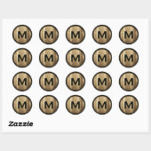Sticker Rond Monogramme Or Brossé Moderne (Feuille)