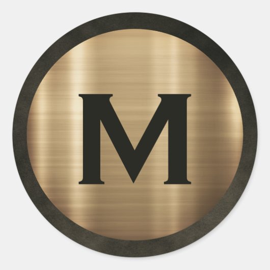 Sticker Rond Monogramme Or Brossé Moderne (Devant)