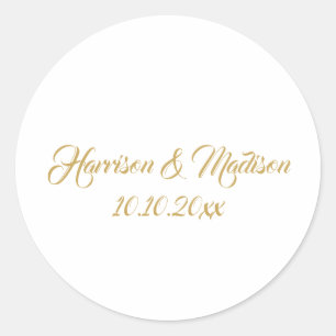 Sticker Rond Monogramme or calligraphie personnalisée mariage f